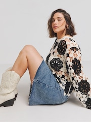 Simply Be Black 100% Cotton Open Crochet Flared Sleeve Jumper - Image 3 of 3