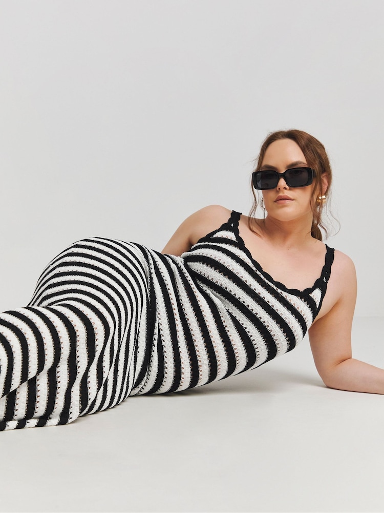 Simply Be Black Mono Stripe Knitted Midaxi Dress - Image 2 of 4
