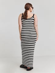 Simply Be Black Mono Stripe Knitted Midaxi Dress - Image 3 of 4