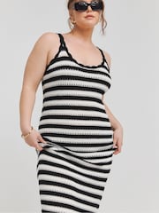 Simply Be Black Mono Stripe Knitted Midaxi Dress - Image 4 of 4
