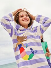 Boden Purple Mermaid Appliqué Towelling Throw-On Robe - Image 1 of 4