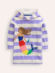 Boden Purple Mermaid Appliqué Towelling Throw-On Robe - Image 2 of 4