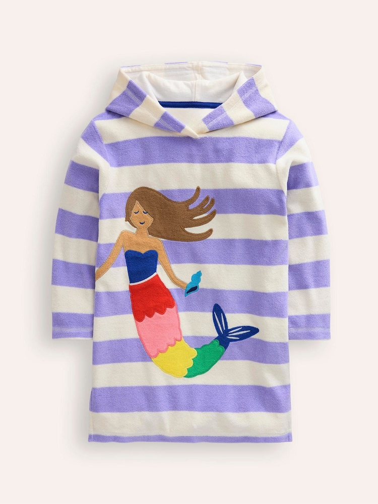 Boden Purple Mermaid Appliqué Towelling Throw-On Robe - Image 2 of 4