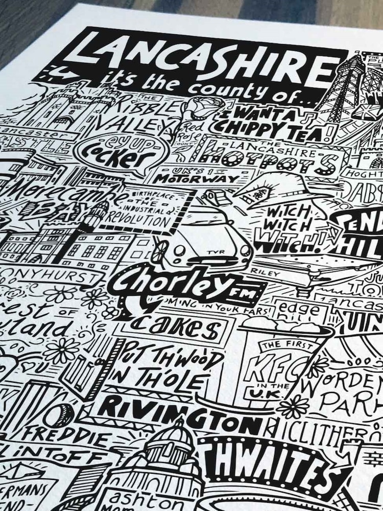 Sketchbook Design Black Lancashire Landmarks Illustration Framed Wall Art Print - White A4 Frame - Image 2 of 4 Sketchbook Design Black Lancashire Landmarks Illustration Framed Wall Art Print - White A4 Frame - Image 2 of 4