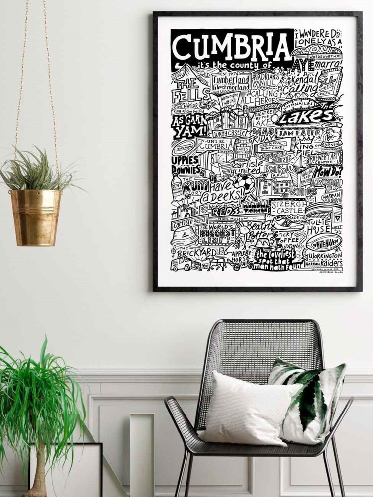 Sketchbook Design Black Cumbria Landmarks Illustration Framed Wall Art Print - Black A4 Frame - Image 2 of 4