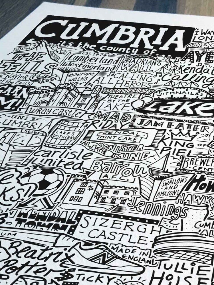 Sketchbook Design Black Cumbria Landmarks Illustration Framed Wall Art Print - Black A4 Frame - Image 4 of 4
