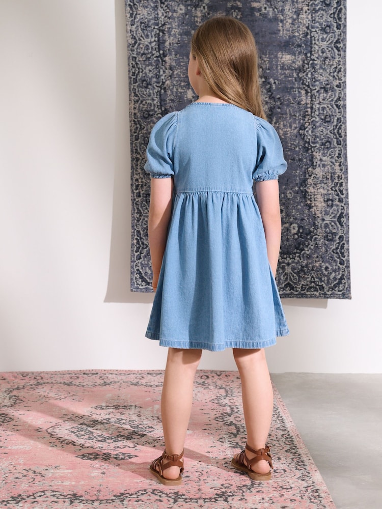 Denim Puff Sleeve Summer Dress (3-16yrs) - Image 2 of 7 Denim Puff Sleeve Summer Dress (3-16yrs) - Image 2 of 7