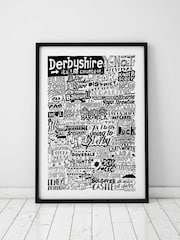 Sketchbook Design Black Derbyshire Landmarks Illustration Framed Wall Art Print - Black A4 Frame - Image 1 of 4