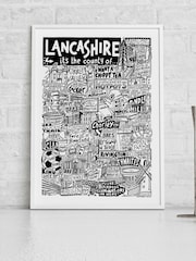 Sketchbook Design Black Lancashire Landmarks Illustration Framed Wall Art Print - White A3 Frame - Image 1 of 4