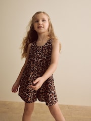 Animal Leopard Print 100% Cotton Playsuit (3-16yrs) - Image 1 of 7