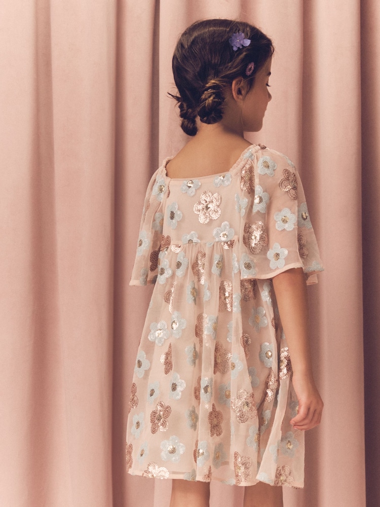 Rose blush/bleu - Fleuri  Sequin Robe (3-16ans) - Image 3 of 8