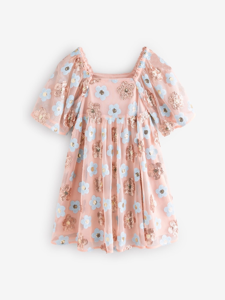 Rose blush/bleu - Fleuri  Sequin Robe (3-16ans) - Image 5 of 8