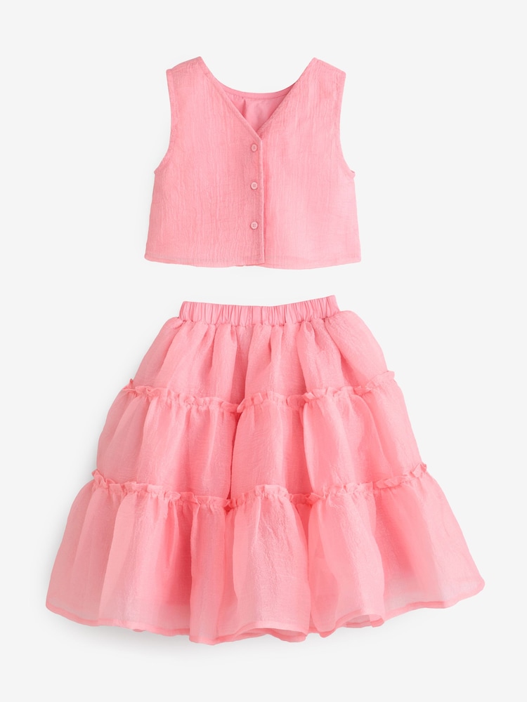 Coral Pink Occasion Top And Skirt Co-ord Set (3-16yrs) - Image 7 of 10