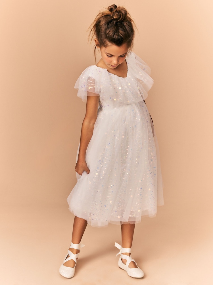 White Sequin Occasion Dress (3-16yrs) - Image 1 of 8
