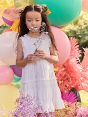 White Shirred Ruffle Party Dress (3-16yrs) - Image 1 of 8
