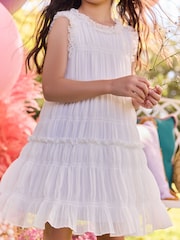 White Shirred Ruffle Party Dress (3-16yrs) - Image 2 of 8