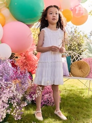 White Shirred Ruffle Party Dress (3-16yrs) - Image 3 of 8