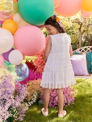 White Shirred Ruffle Party Dress (3-16yrs) - Image 4 of 8