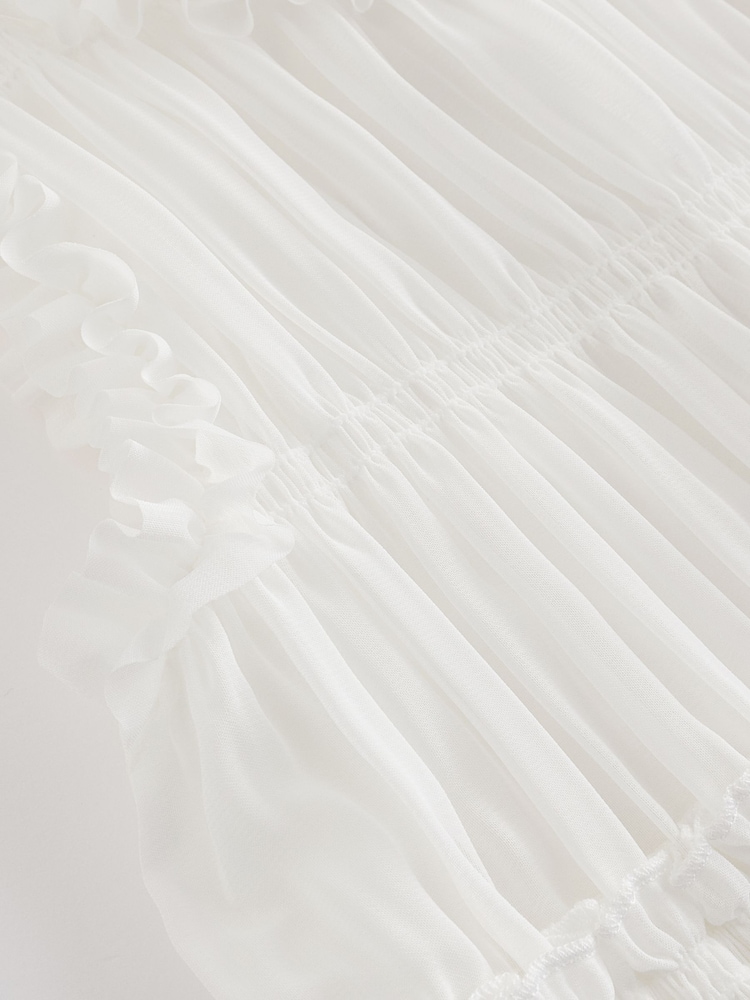 White Shirred Ruffle Party Dress (3-16yrs) - Image 8 of 8