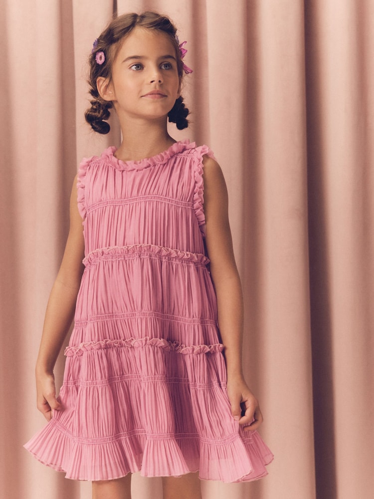 Pink Shirred Ruffle Party Dress (3-16yrs) - Image 1 of 4