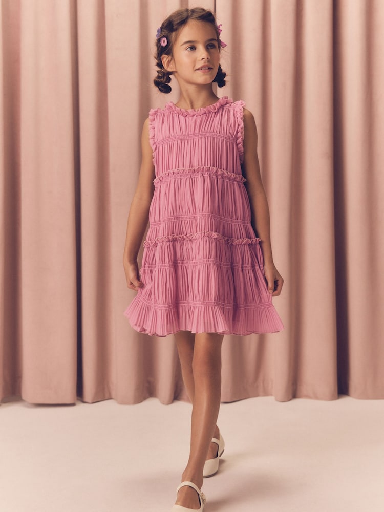 Pink Shirred Ruffle Party Dress (3-16yrs) - Image 2 of 4