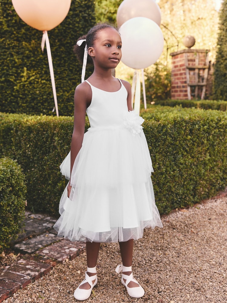 Weiß - Corsage Tulle Flower Girl Dress (3-16yrs) - Bild 1 von 8