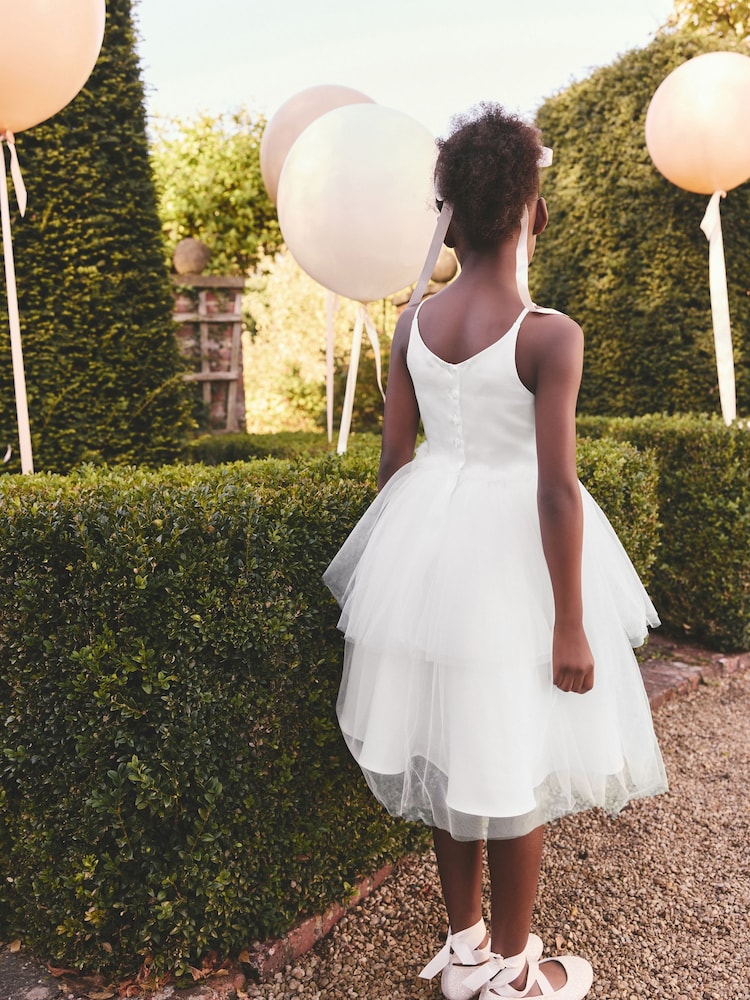 White Corsage Tulle Flower Girl Dress (3-16yrs) - Image 2 of 8 White Corsage Tulle Flower Girl Dress (3-16yrs) - Image 2 of 8