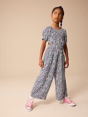 Navy Blue Ditsy Cut Out Jumpsuit (3-16yrs) - Image 1 of 8