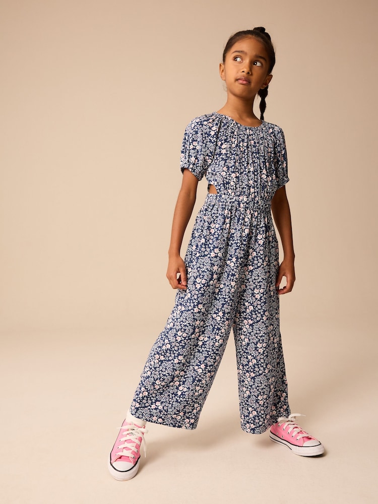 Navy Blue Ditsy Cut Out Jumpsuit (3-16yrs) - Image 1 of 8