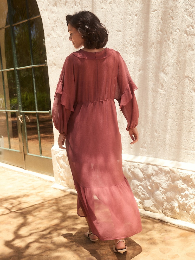 Pink Long Sleeve Ruffle Maxi Dress - Image 3 of 8