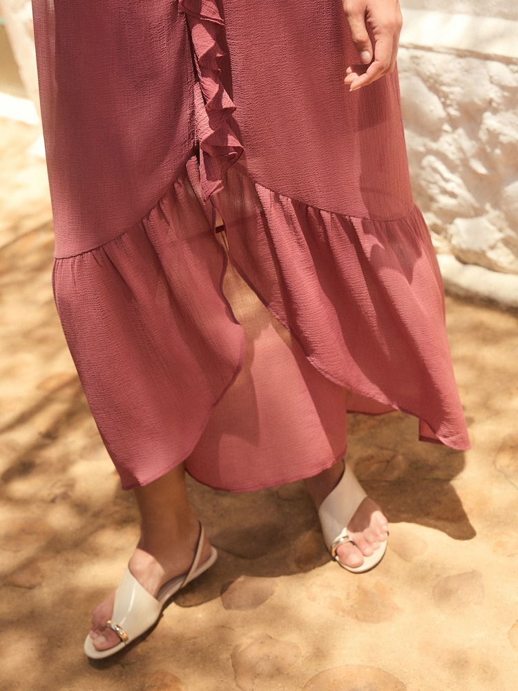 Pink Long Sleeve Ruffle Maxi Dress - Image 5 of 8