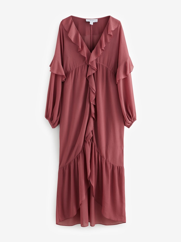 Pink Long Sleeve Ruffle Maxi Dress - Image 6 of 8