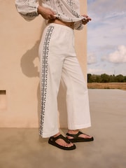 Monochrome 100% Cotton  Embroidered Wide Leg Trouser - Image 2 of 8