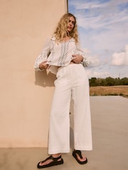 Monochrome 100% Cotton  Embroidered Wide Leg Trouser - Image 3 of 8