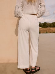 Monochrome 100% Cotton  Embroidered Wide Leg Trouser - Image 4 of 8