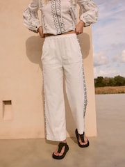 Monochrome 100% Cotton  Embroidered Wide Leg Trouser - Image 5 of 8
