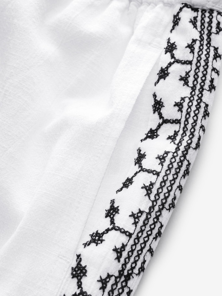Monochrome 100% Cotton  Embroidered Wide Leg Trouser - Image 8 of 8