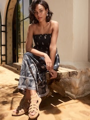 Black/White Shirred Bandeau Midi Dress - Image 1 of 4