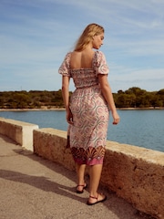 Pink Puff Sleeve Off Shoulder Midi Dress - Image 4 of 6