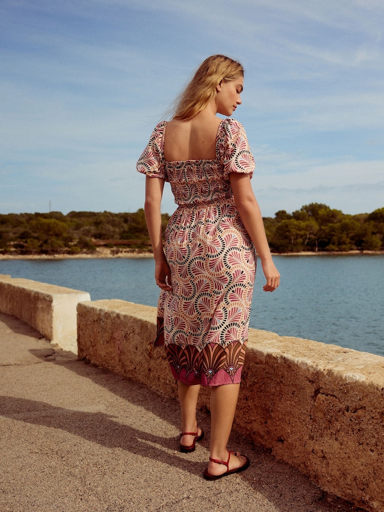 Pink Puff Sleeve Off Shoulder Midi Dress - Image 4 of 6