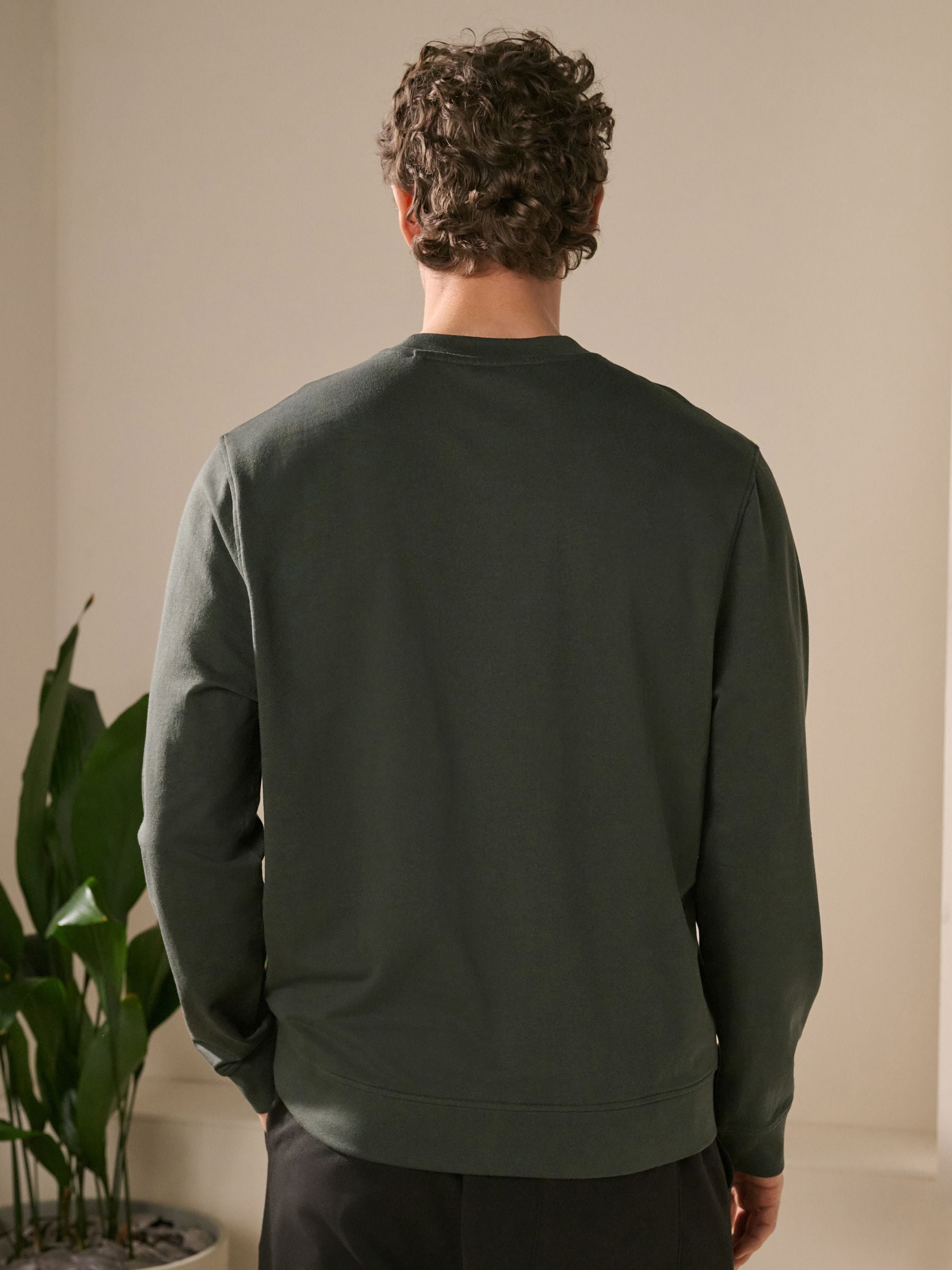 Buy Khaki Green 100% Cotton Lightweight Crew Neck Sweatshirt