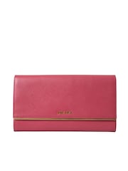Prada Pink Iconic Saffiano Leather Bifold Wallet with Flap Closure and Gold Metal Detailing - Image 1 of 6