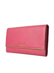Prada Pink Iconic Saffiano Leather Bifold Wallet with Flap Closure and Gold Metal Detailing - Image 2 of 6