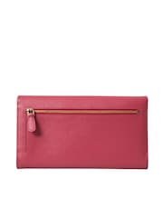 Prada Pink Iconic Saffiano Leather Bifold Wallet with Flap Closure and Gold Metal Detailing - Image 3 of 6