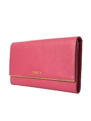 Prada Pink Iconic Saffiano Leather Bifold Wallet with Flap Closure and Gold Metal Detailing - Image 4 of 6