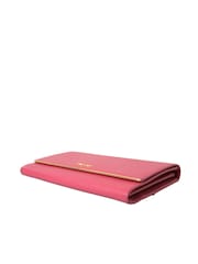 Prada Pink Iconic Saffiano Leather Bifold Wallet with Flap Closure and Gold Metal Detailing - Image 5 of 6