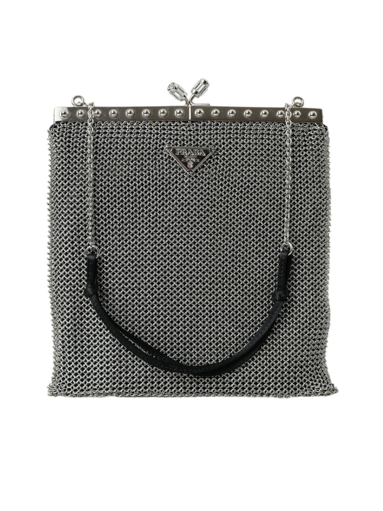 Prada Silver Metal Chain Shoulder Evening Black Bag - Image 1 of 6