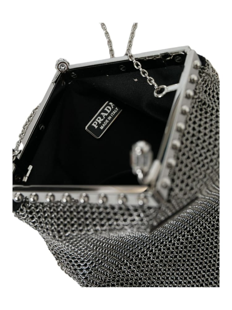 Prada Silver Metal Chain Shoulder Evening Black Bag - Image 6 of 6