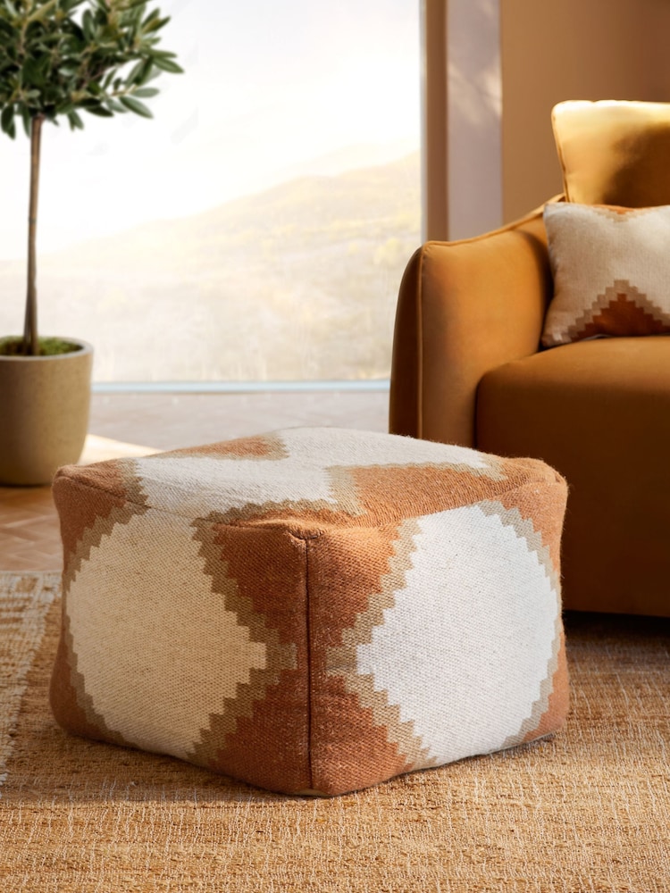 Orange Geometric Pouffe - Image 1 of 6