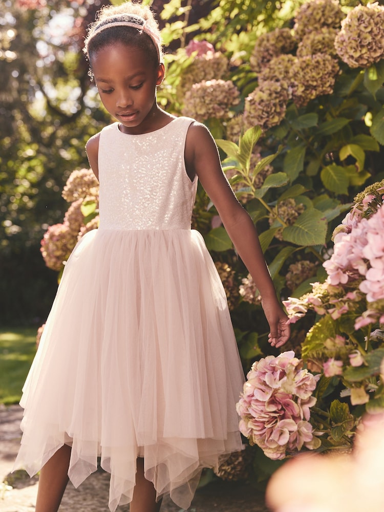 Blush Pink Sequin Tulle Occasion Dress (3-16yrs) - Image 1 of 8